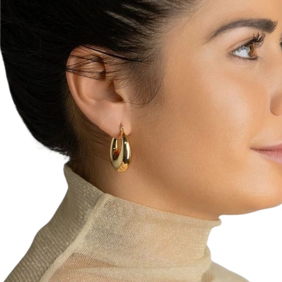 Gold Chunky Hoop Earrings Bold Thick Statement Plump Earrings - Picture 1 of 6
